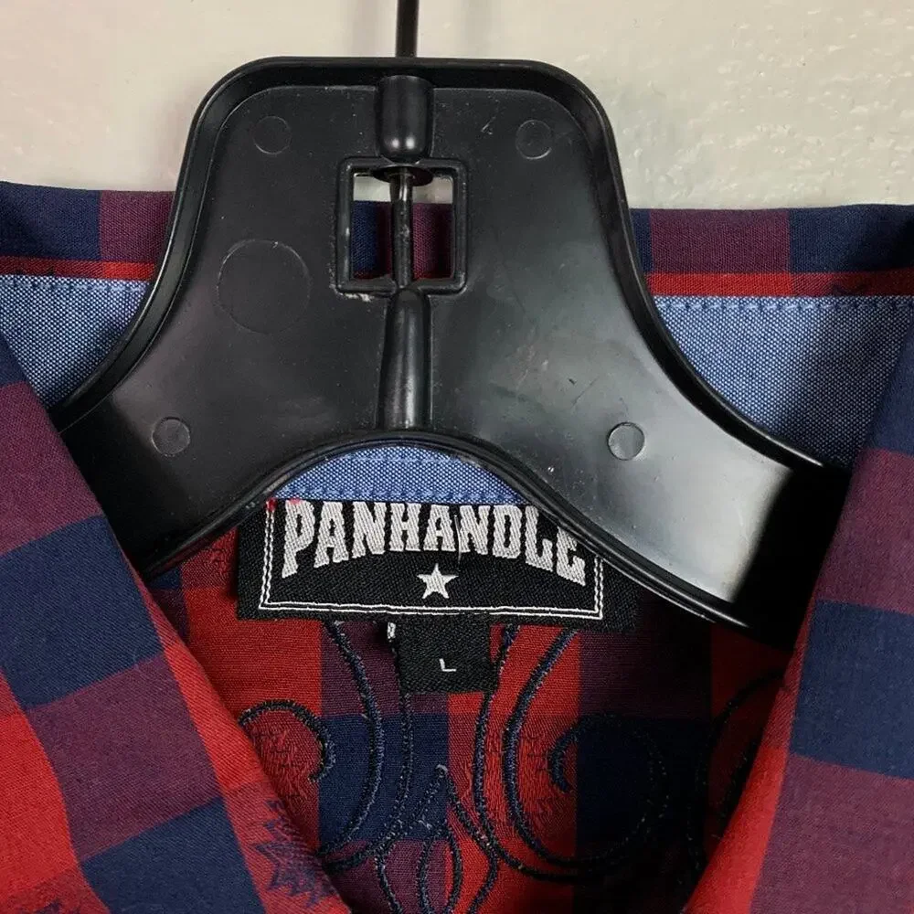 Panhandle Slim Men's Red/Blue Plaid Pearl‎ Snap Western Shirt Size Large